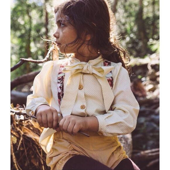 Lacey Lane size 5 Harriette little girls bow collar cream mini polka dot long sl - Picture 2 of 8